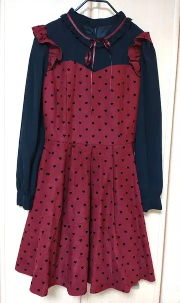 시크릿 허니 도트 원피스 보르도 x 블랙