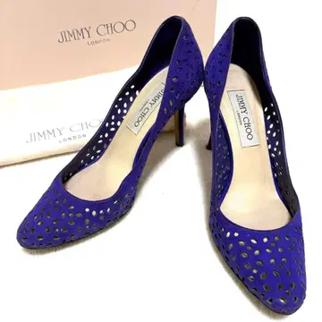 [ 특가 ] 지미추 펌프스 37 퍼플 컷워크 힐 9cm