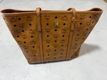 MCM 로고 프린트 브라운 오렌지 토트백
