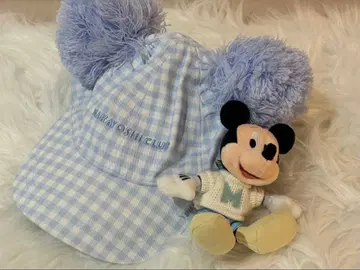 디즈니 나카요시 클럽 캡 스카이블루 깅엄 체크 인형 배지