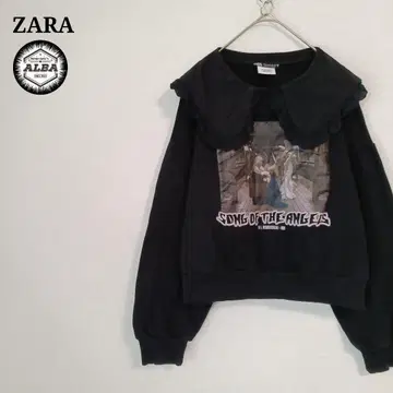 ZARA 자라 맨투맨 프릴 숏 기장 걸리시 블랙 M 긴팔