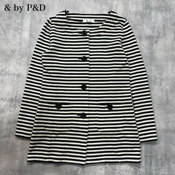 앤드바이핑키앤다이안 [ M ] 노카라 자켓 보더 무늬 미들 기장