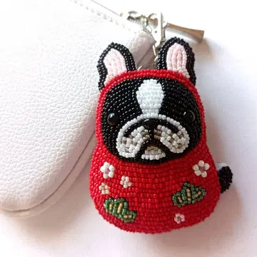 보스턴 테리어 달마짱 백참 키링 금장 장식을 선택해 주세요