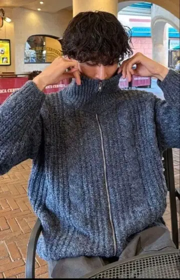 케이블 집업 니트 가디건