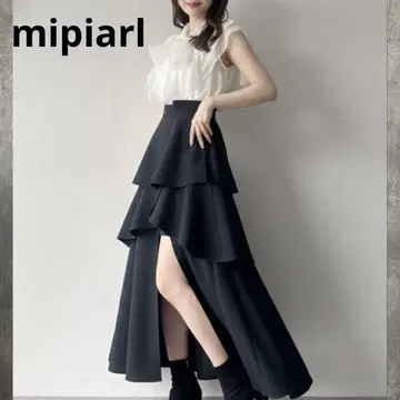 mipiarl 하이웨스트 슬릿 티어드 팬츠 스커트 블랙