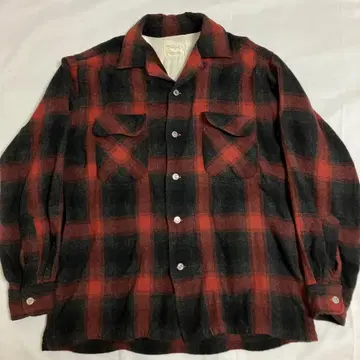 60s TOWNCRAFT 옴브레 체크 셔츠 울 50s 블랙 블랙