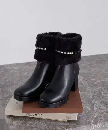 펄 리본 퍼 부츠