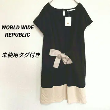 2896M [새상품] 월드와이드 리퍼블릭 무릎 기장 원피스 리본 블랙