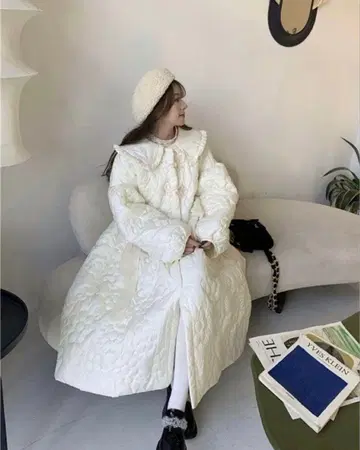 꽃무늬 퀼팅 코트 한국 리본 발레코어 롱 코트 천사계 패션