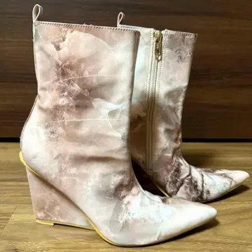 옐로우 마블 핑크 대리석 패턴 웨지힐 부츠