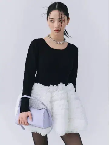 eimy istoire 볼륨 튤 프릴 니트 원피스 BLACK