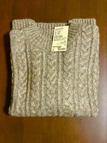 MUJI 케이블 짜임 울 스웨터 L 사이즈 모카 브라운