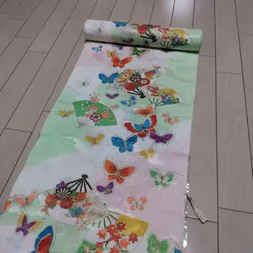 교토 염색 귀여운 꽃, 나비 패턴 옷감 하자품