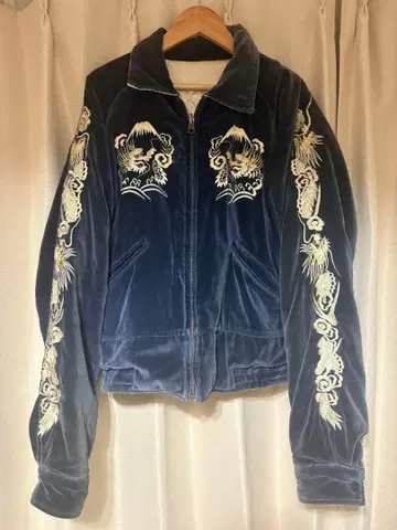 스카잔 호랑이 용 매 자수 벨벳 빈티지