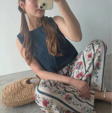 anchic 스트라이프 플라워 프린트 이지 팬츠 베이지 S