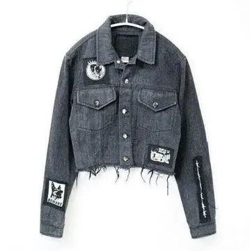 로컬 오소리티 유즈드 가공 숏 기장 데님 자켓 패치