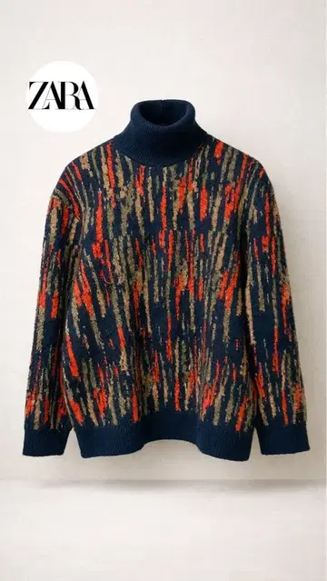 ZARA 니트 스웨터 터틀넥 올 패턴 네이비 계열 남성용 L