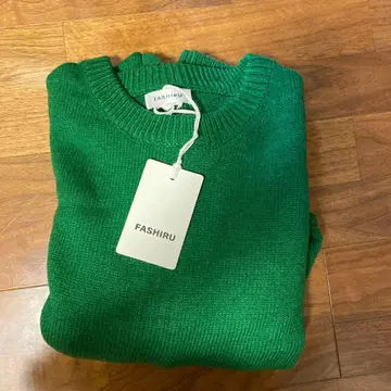 FASHIRU 그린 니트 스웨터 긴팔