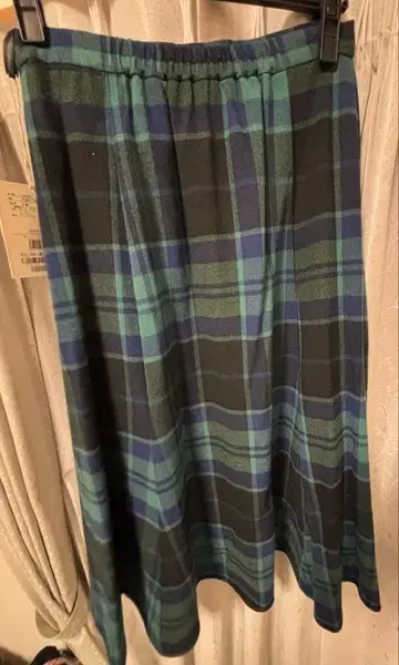 데셍 플레어 스커트 체크 무늬 청록색