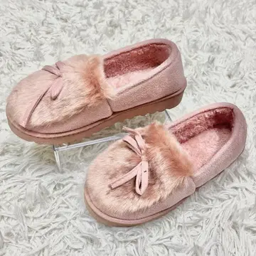 [빈티지] 스웨이드 터치 로퍼 퍼 리본 핑크 23cm