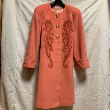 SLED 울 롱 코트 머플러 포함 레트로 어깨 패드 자수 포함