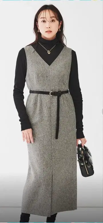 UNTITLED 트위드 라이크 소재 멜란지 오버롤 스커트