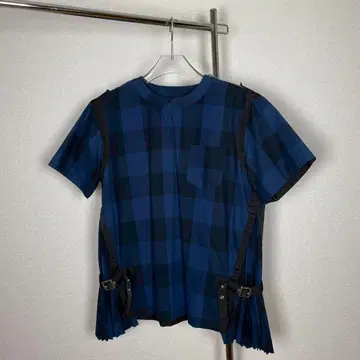 sacai 사카이 반팔 체크 플리츠 상의