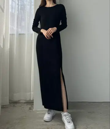 Louere 지퍼 슬릿 I 라인 컷 원피스