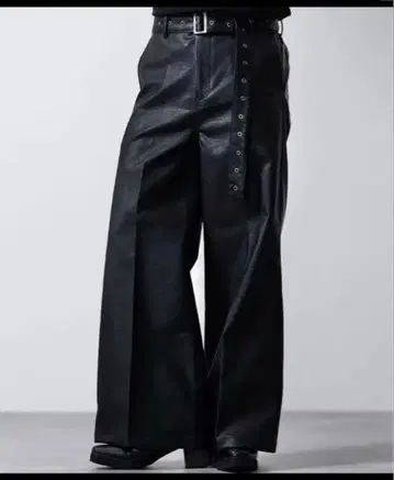 [ CLEL ] 빈티지 디자인 벨티드 플레어 인조 가죽 팬츠