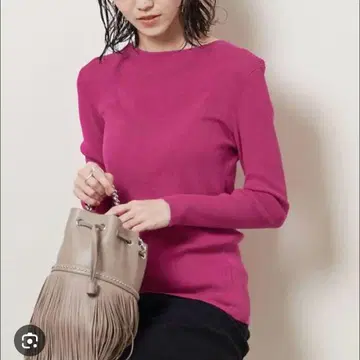 UNITED ARROWS 코튼 실크 혼방 보트넥 리브 니트