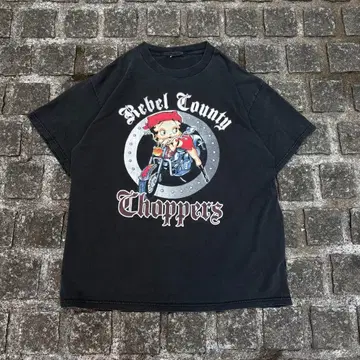 한정판 00s BETTY BOOP 바이커 T셔츠 페이드 블랙