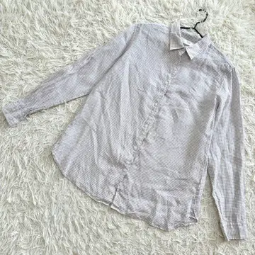 유니클로 프리미엄 린넨 체크 셔츠 긴팔 내추럴 계열 (XL)
