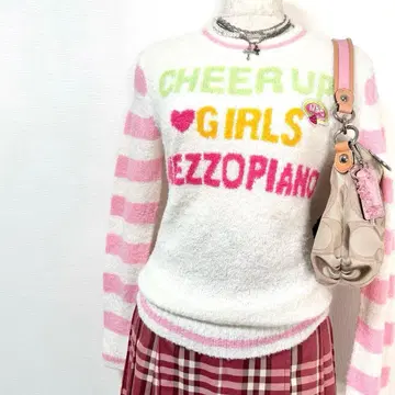 y2k 00s 메조 피아노 로고 소매 보더 니트 헤이세이 여아