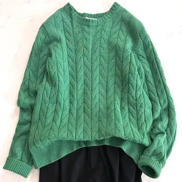 슬론 SLOANE 캐시미어 혼방 크루넥 케이블 니트 그린 1