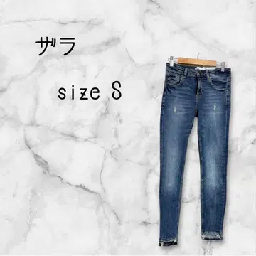 자라 스키니 데님 데미지 가공 컷팅 밑단 인디고 블루