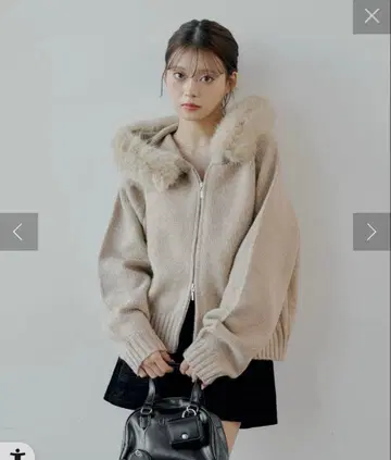 [ SALON by Chico ] 후드 퍼 W 지퍼 니트 가디건