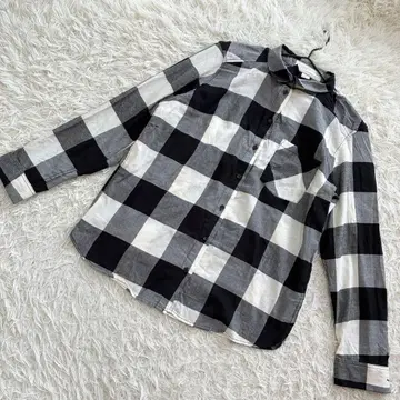 H&M 체크 셔츠 겉옷 캐주얼 긴팔 심플 블랙 계열