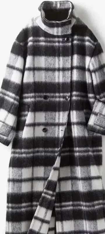 DoCLASSE 샤기 체크 스탠드 카라 코트