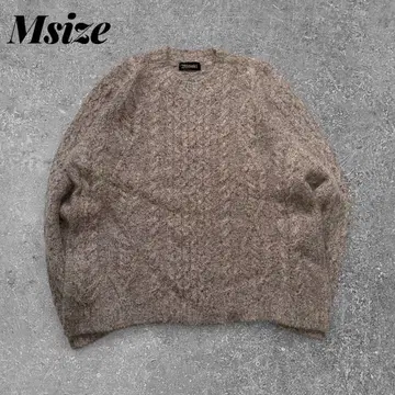케이블 짜임 니트 스웨터 울 x 모헤어 혼방 브라운 구제 의류