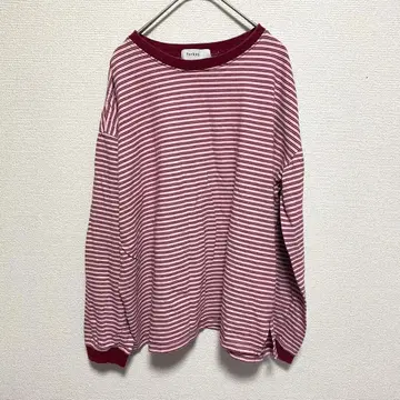 forksy. 보더 롱 슬리브 티셔츠 핑크 x 보르도 F 사이즈