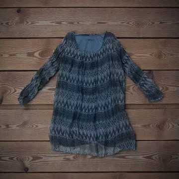 원피스 올 패턴 그레이 7부 소매 기하학 패턴 튜닉 얇은 소재 여성용