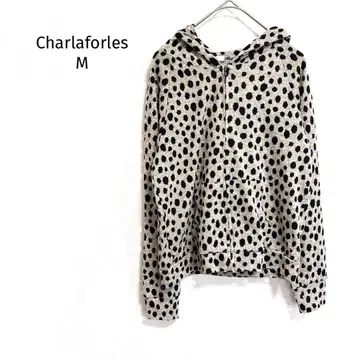 샤라포레스 지퍼 후드티 도트 무늬 후드 부착 스트레치 소재