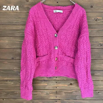 [ 자라 ] ZARA 케이블 니트 가디건 핑크 포인트 컬러 M