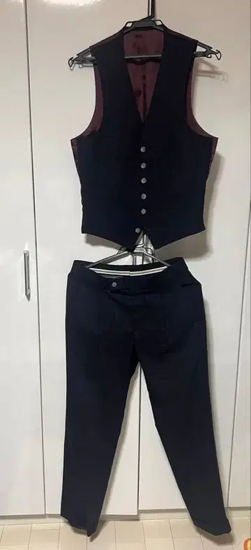 남성용 베스트 슬랙스 세트 네이비 격자 무늬