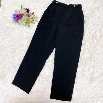 새상품급 [나노 유니버스] 블랙 카고 팬츠 허리밴딩 루즈핏 (F)