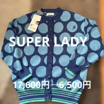 SUPER LADY 도트 무늬 가디건 L 네이비/스카이블루