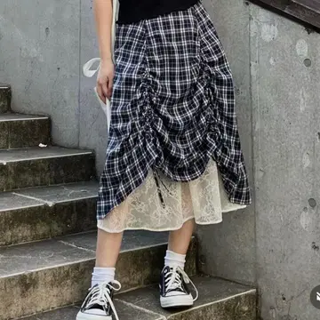 [idem] 레이스 레이어드 드로스트링 스커트