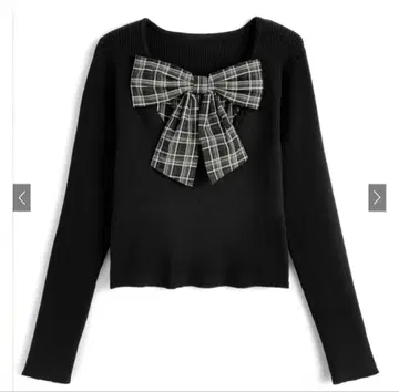 새상품 택 포함 체크 무늬 리본 도킹 리브 니트탑[gn548]