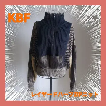 [ KBF ] 레이어드 하프 집 니트 베이지 블랙