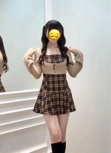 bunnylis 체크 미니 원피스 브라운만